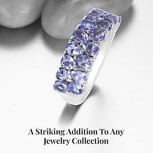 Tanzanite 2.75 ctw Two-Row Band Ring in Platinum Over Sterling Silver (Size 8.0) 