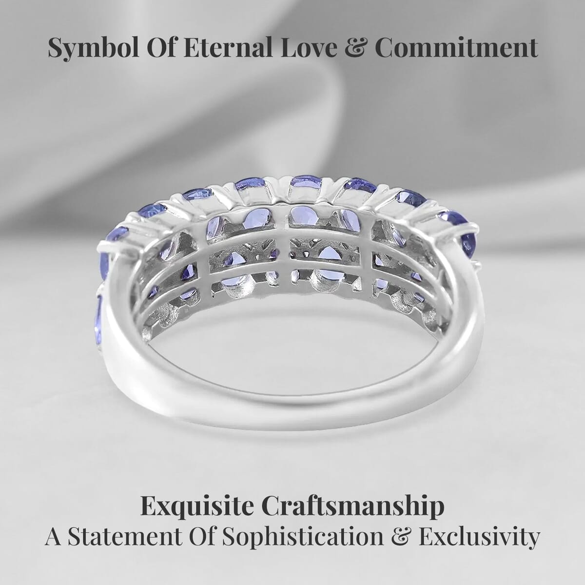 Tanzanite 2.75 ctw Two-Row Band Ring in Platinum Over Sterling Silver (Size 8.0)  image number 2