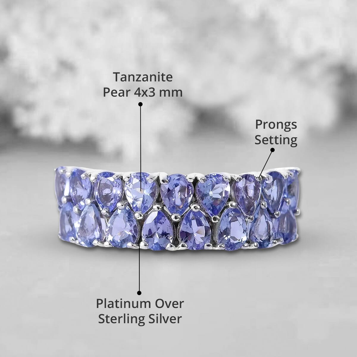 Tanzanite 2.75 ctw Two-Row Band Ring in Platinum Over Sterling Silver (Size 8.0)  image number 3