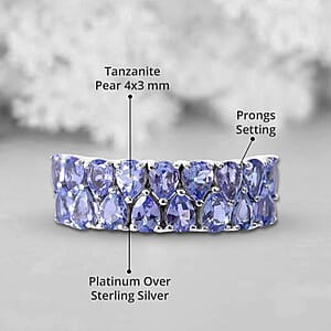 Tanzanite 2.75 ctw Two-Row Band Ring in Platinum Over Sterling Silver (Size 8.0) 
