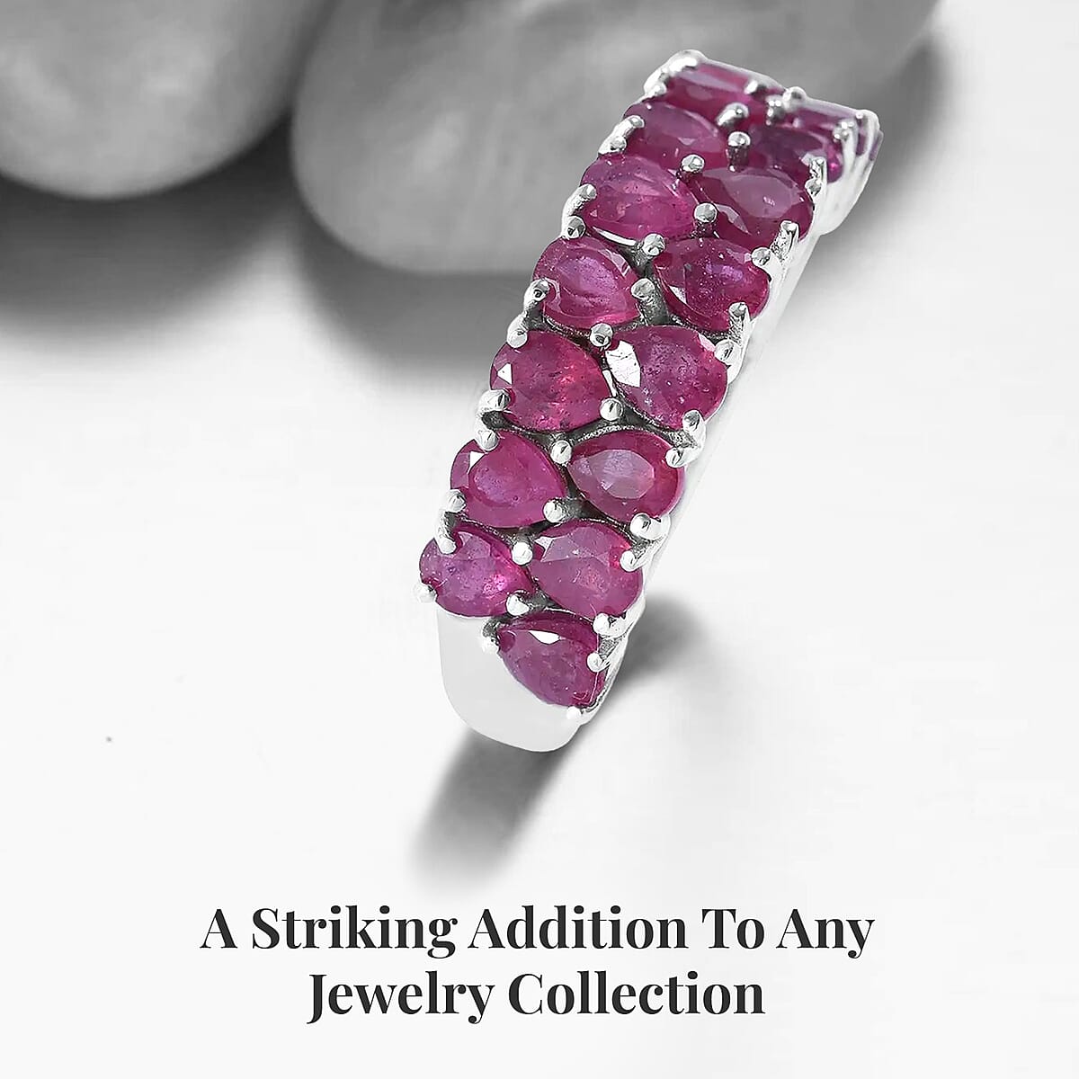 Niassa Ruby (FF) Two-Row Band Ring in Platinum Over Sterling Silver (Size 10.0) 3.90 ctw image number 1