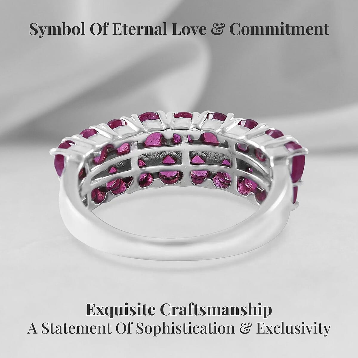 Niassa Ruby (FF) Two-Row Band Ring in Platinum Over Sterling Silver (Size 10.0) 3.90 ctw image number 2