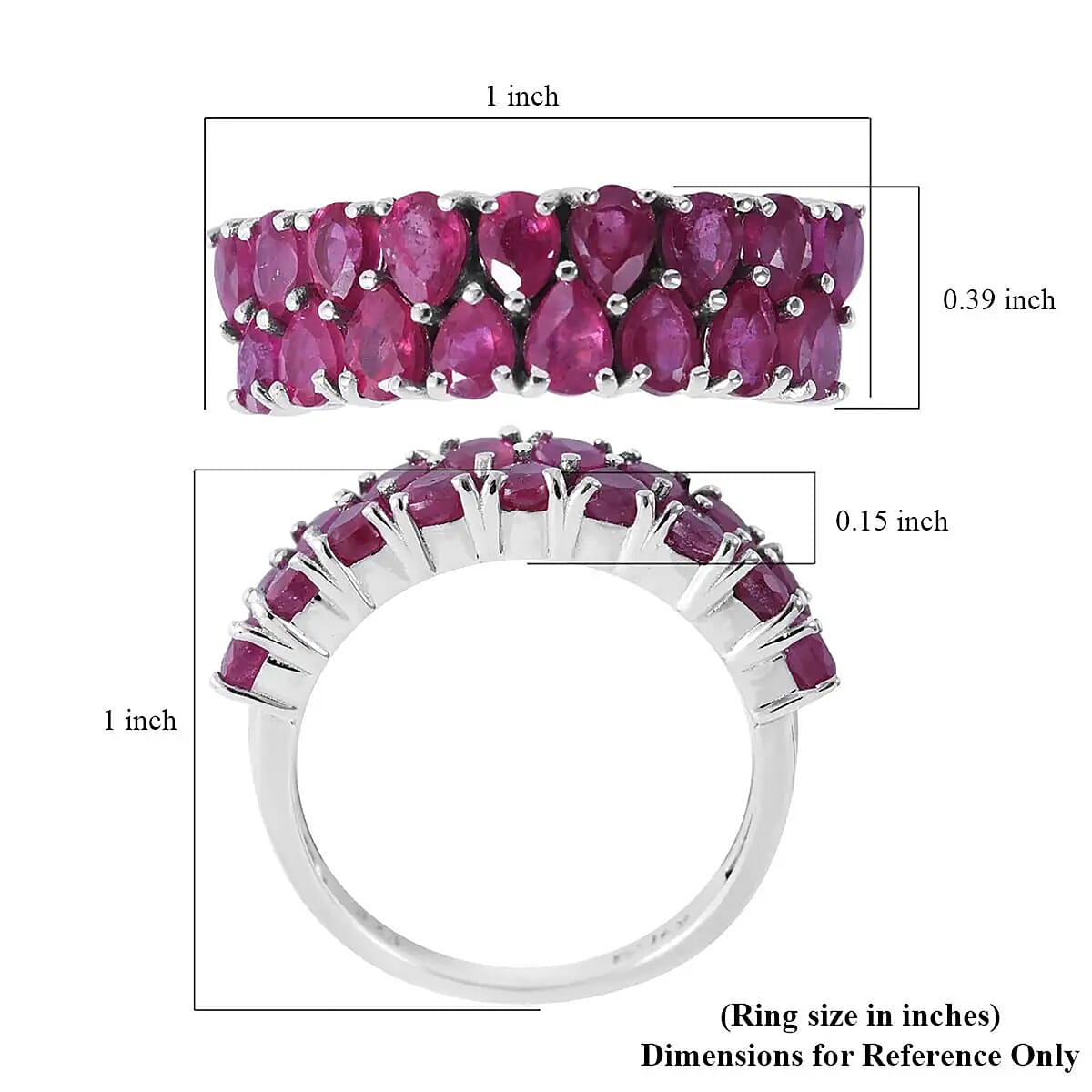 Niassa Ruby (FF) Two-Row Band Ring in Platinum Over Sterling Silver (Size 10.0) 3.90 ctw image number 5
