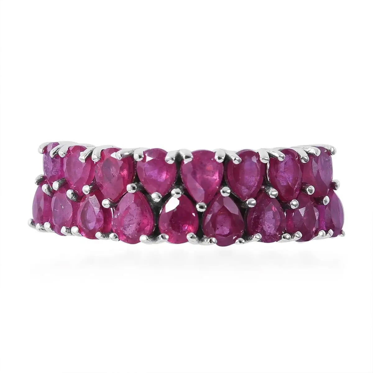 Niassa Ruby (FF) 3.90 ctw Two-Row Band Ring in Platinum Over Sterling Silver (Size 5.0)  image number 0