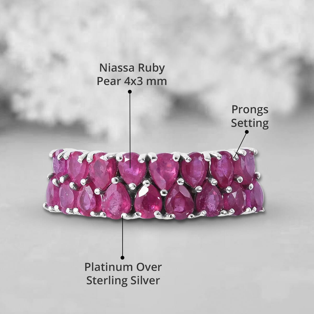 Niassa Ruby (FF) 3.90 ctw Two-Row Band Ring in Platinum Over Sterling Silver (Size 5.0)  image number 3
