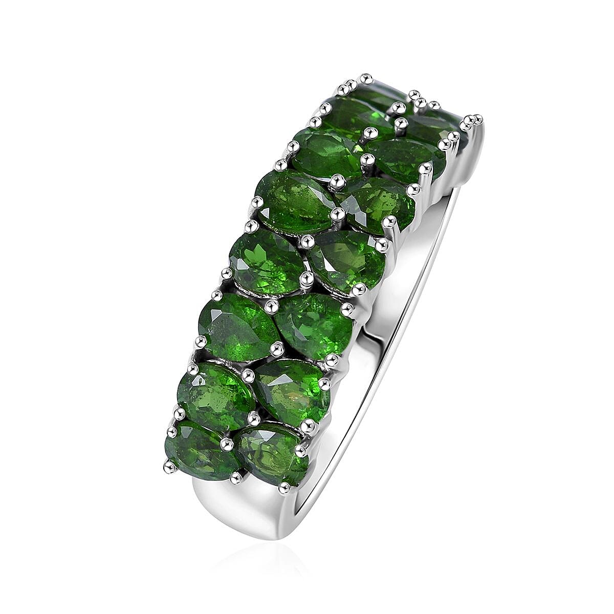 Chrome Diopside 2.90 ctw Two-Row Band Ring in Platinum Over Sterling Silver (Size 10.0)  image number 2