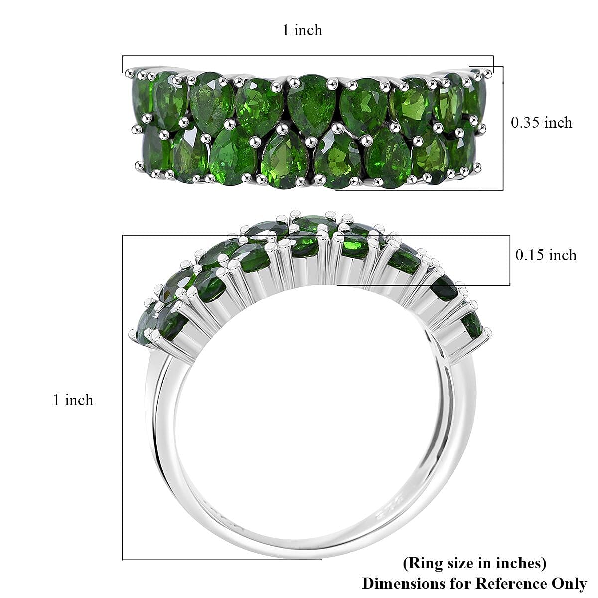 Chrome Diopside 2.90 ctw Two-Row Band Ring in Platinum Over Sterling Silver (Size 10.0)  image number 4