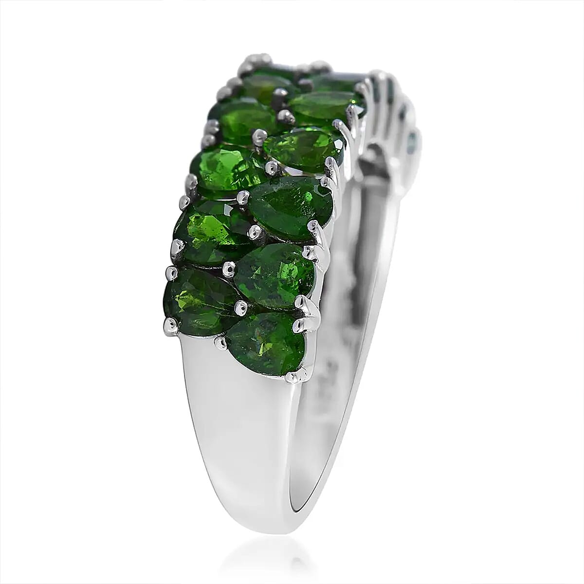 Chrome Diopside 2.90 ctw Two-Row Band Ring in Platinum Over Sterling Silver (Size 10.0)  image number 7