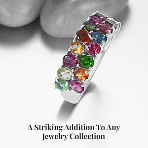 Multi-Tourmaline Two-Row Band Ring in Platinum Over Sterling Silver (Size 8.0) 3.00 ctw