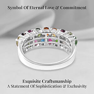 Multi-Tourmaline Two-Row Band Ring in Platinum Over Sterling Silver (Size 8.0) 3.00 ctw
