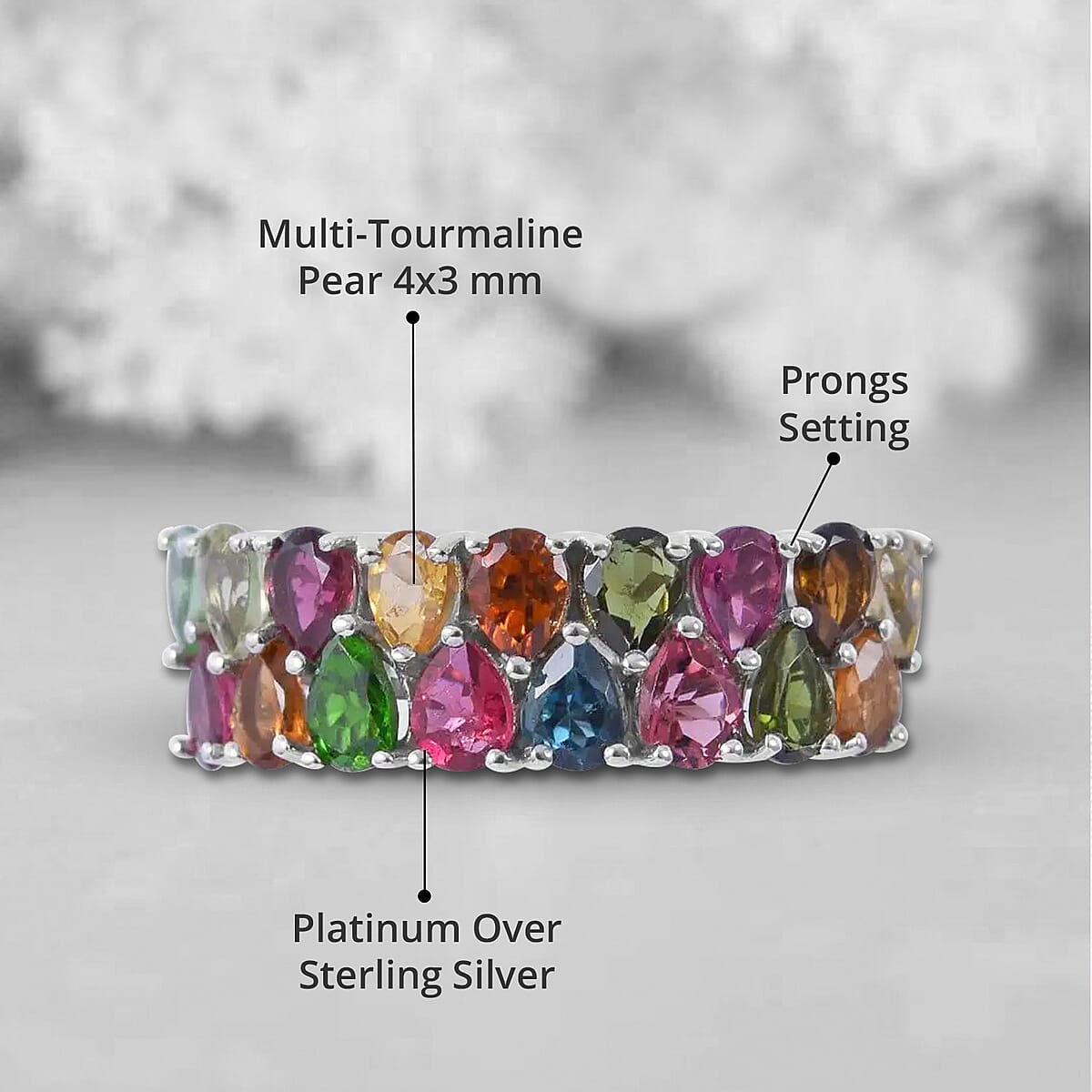 Multi-Tourmaline Two-Row Band Ring in Platinum Over Sterling Silver (Size 8.0) 3.00 ctw image number 3