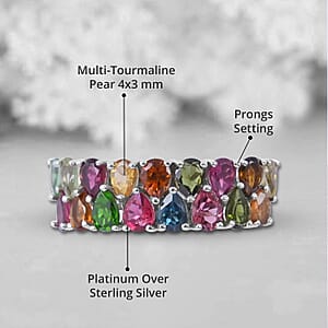 Multi-Tourmaline Two-Row Band Ring in Platinum Over Sterling Silver (Size 8.0) 3.00 ctw