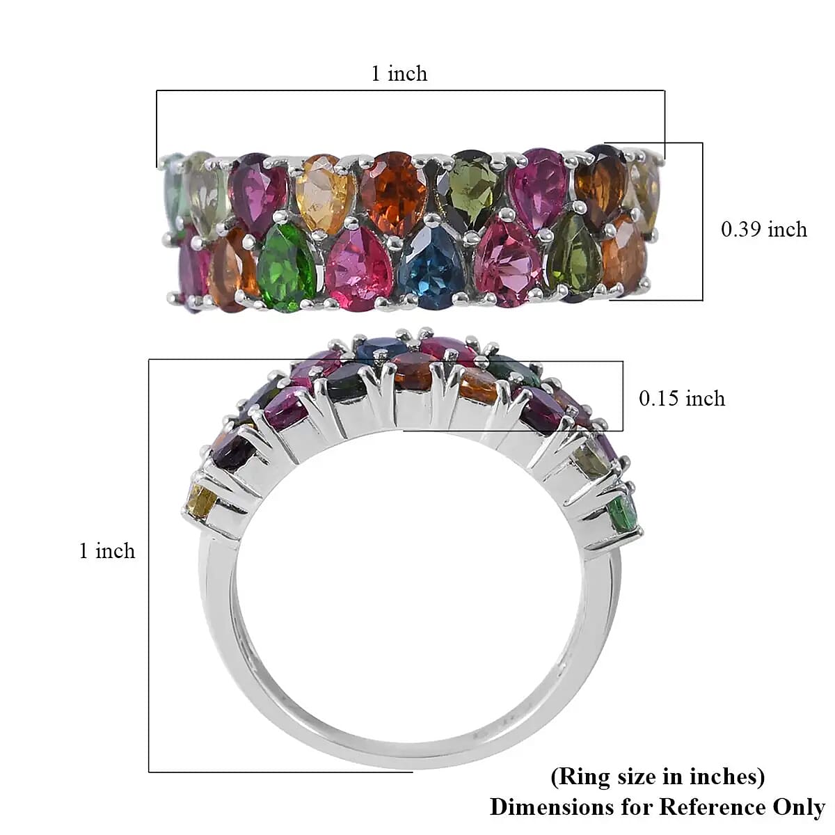 Multi-Tourmaline Two-Row Band Ring in Platinum Over Sterling Silver (Size 8.0) 3.00 ctw image number 5