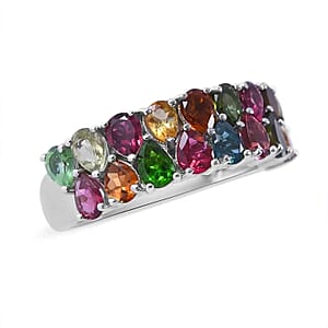 Multi-Tourmaline Two-Row Band Ring in Platinum Over Sterling Silver (Size 9.0) 3.00 ctw