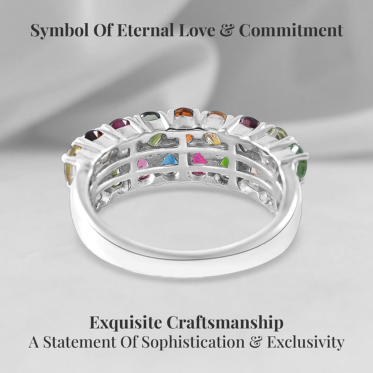 Multi-Tourmaline Two-Row Band Ring in Platinum Over Sterling Silver (Size 9.0) 3.00 ctw image number 2