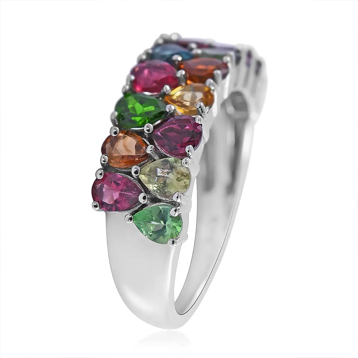 Multi-Tourmaline Two-Row Band Ring in Platinum Over Sterling Silver (Size 9.0) 3.00 ctw image number 7