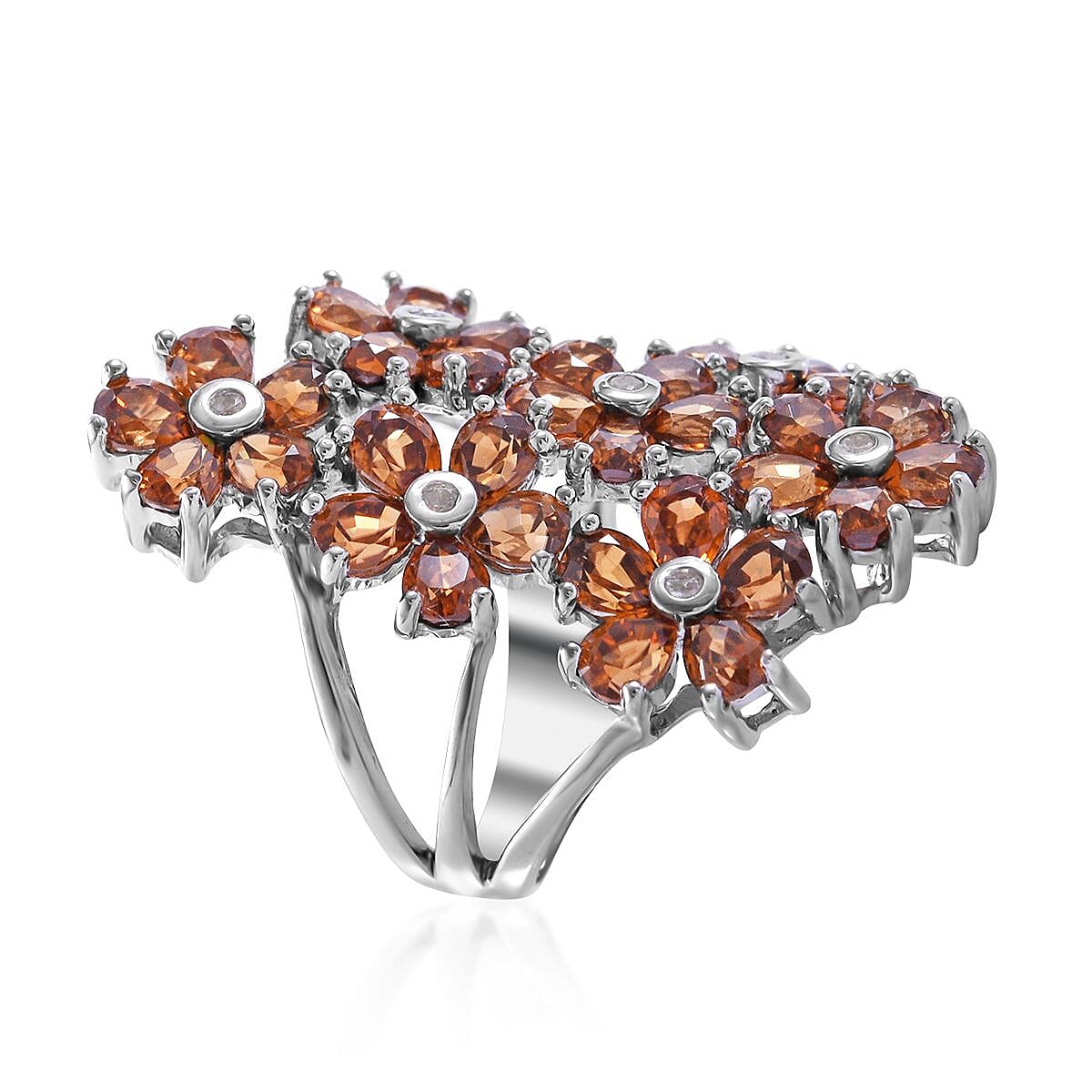 Yellow and White Zircon Floral Ring in Platinum Over Sterling Silver (Size 10.0) 9.00 ctw image number 2