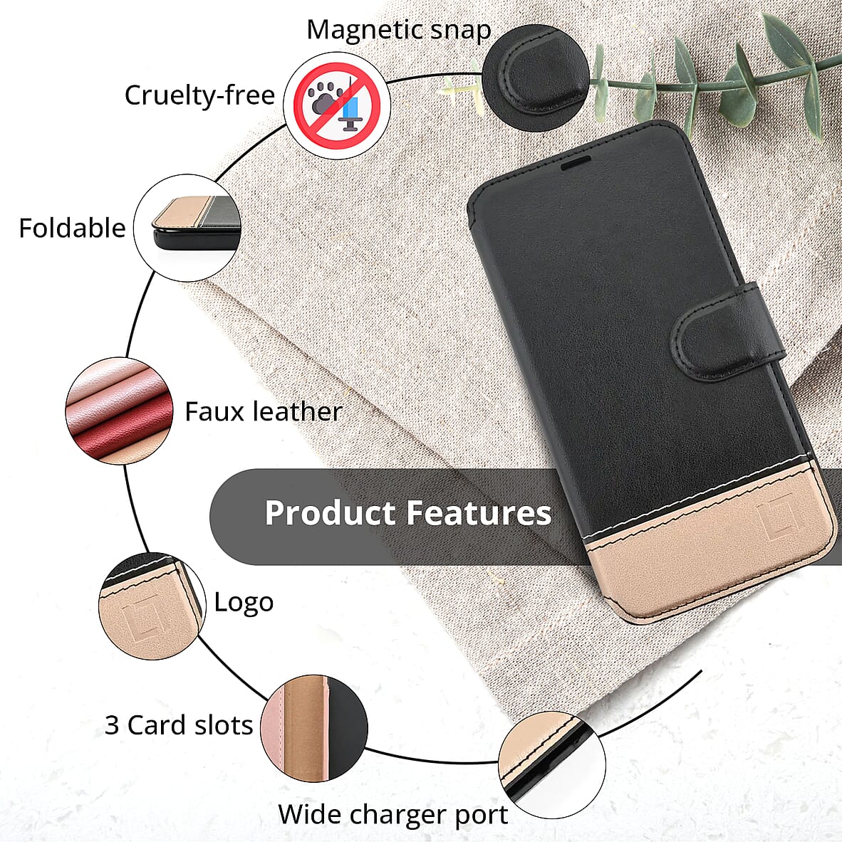 Lupa Legacy iPhone Wallet Case for iPhone 15 -Black & Gold image number 2