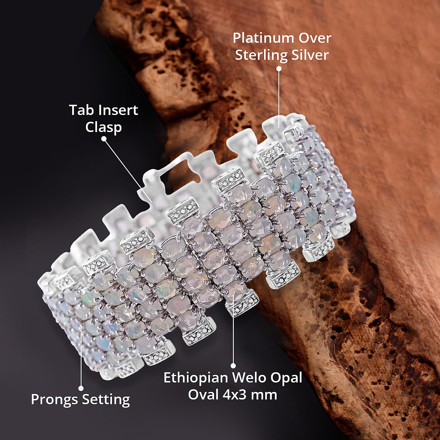 Ethiopian Welo Opal Bracelet in Platinum Over Sterling Silver (6.50 In) 17.00 ctw