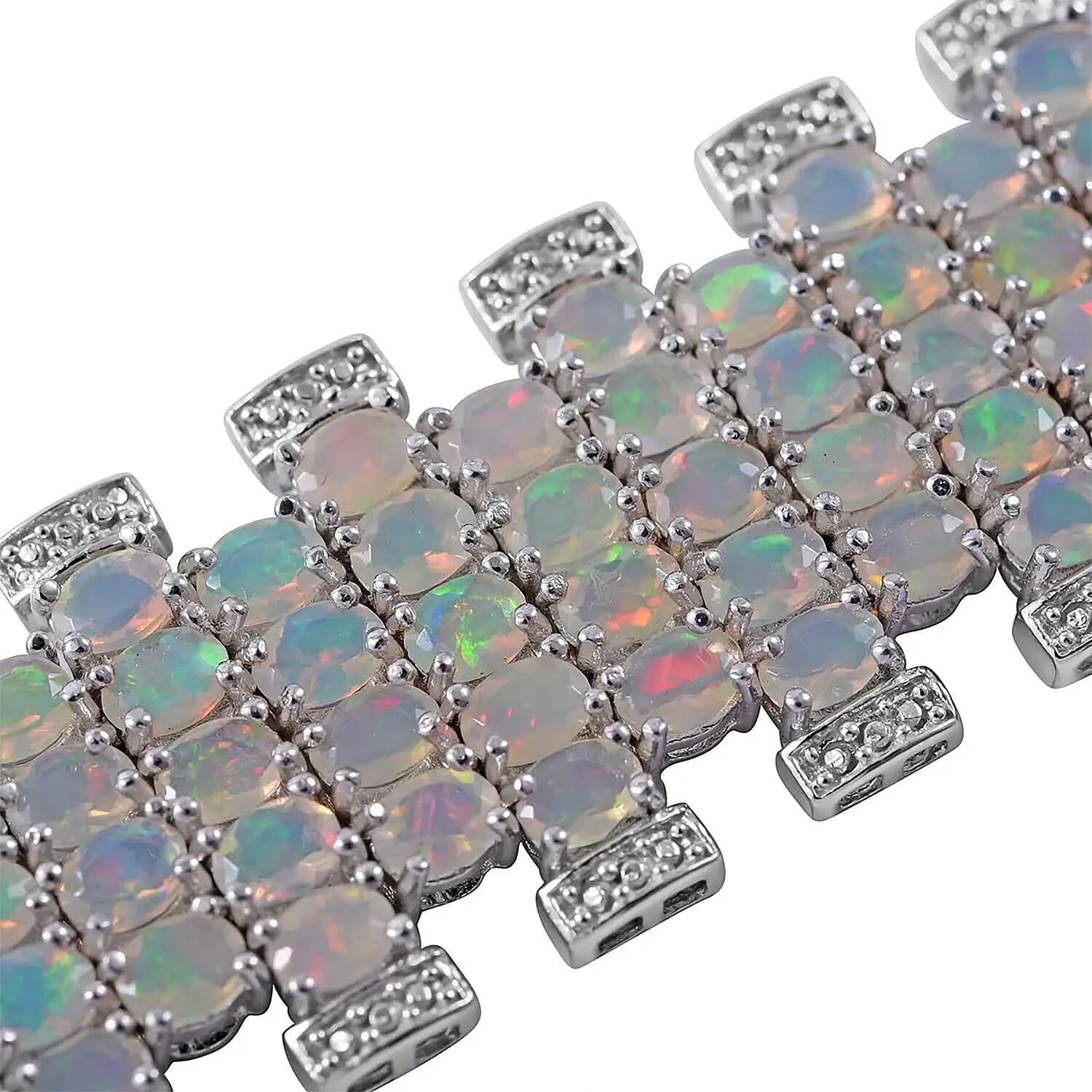 Ethiopian Welo Opal Bracelet in Platinum Over Sterling Silver (6.50 In) 17.00 ctw