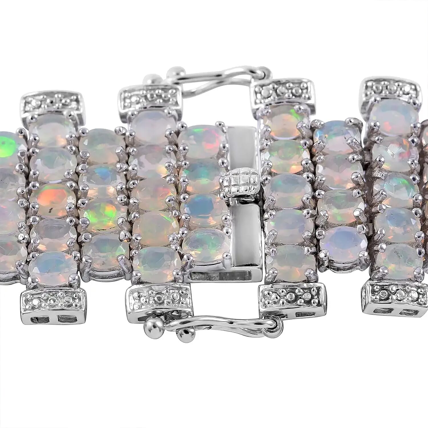 Ethiopian Welo Opal Bracelet in Platinum Over Sterling Silver (6.50 In) 17.00 ctw