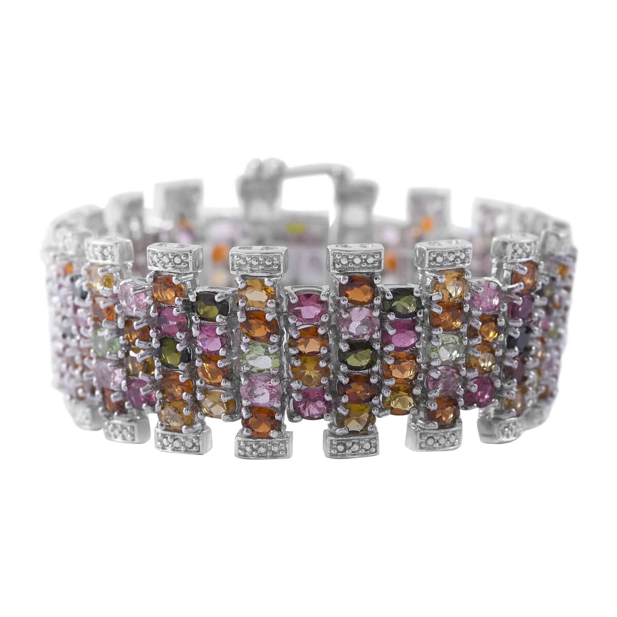 Doorbuster Multi-Tourmaline Bracelet in Platinum Over Sterling Silver (6.50 In) 30.40 ctw image number 0