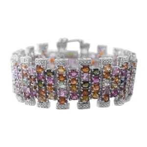 Multi-Tourmaline 32.15 ctw Bracelet in Platinum Over Sterling Silv (7.25 In) 