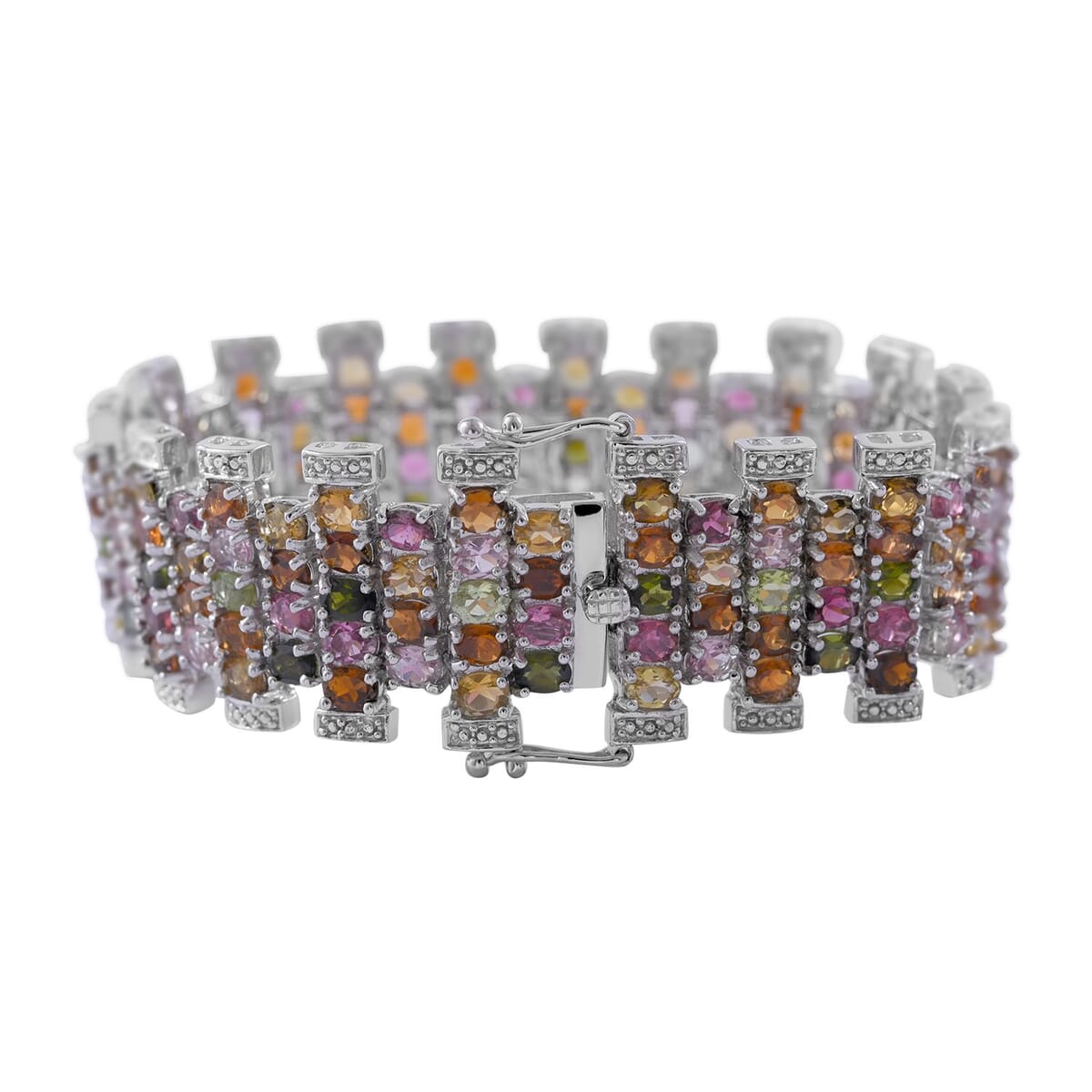 Multi-Tourmaline 32.15 ctw Bracelet in Platinum Over Sterling Silv (7.25 In)  image number 1