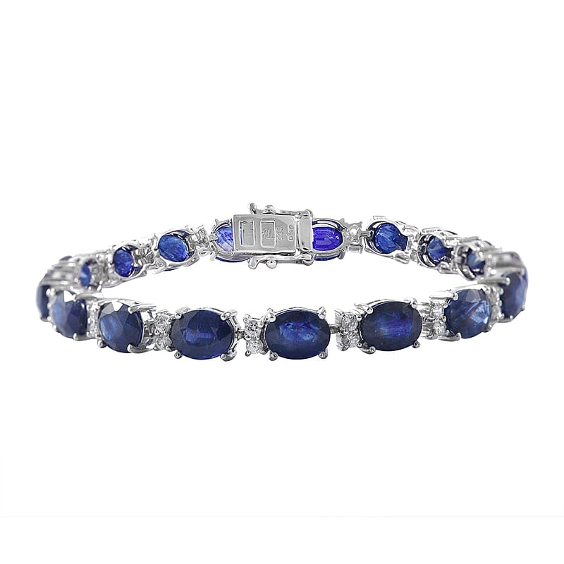 Masoala Sapphire (D) and White Zircon Bracelet in Platinum Over Sterling Silver (6.50 In) 28.85 ctw
