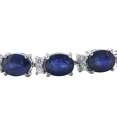 Masoala Sapphire (D) and White Zircon Bracelet in Platinum Over Sterling Silver (6.50 In) 28.85 ctw