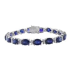 Masoala Sapphire (D) and White Zircon Bracelet in Platinum Over Sterling Silver (7.25 In) 30.75 ctw