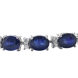Masoala Sapphire (D) and White Zircon Bracelet in Platinum Over Sterling Silver (7.25 In) 30.75 ctw