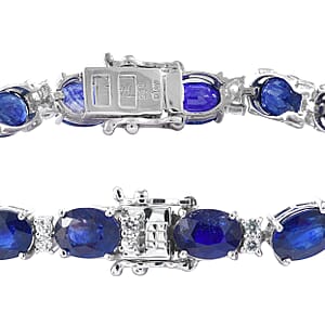 Masoala Sapphire (D) and White Zircon Bracelet in Platinum Over Sterling Silver (7.25 In) 30.75 ctw