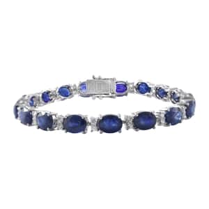 Masoala Sapphire (D) and White Zircon Bracelet in Platinum Over Sterling Silver (8.00 In) 32.75 ctw