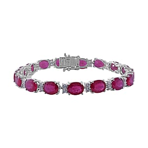 Niassa Ruby (FF) and White Zircon Bracelet in Platinum Over Sterling Silver (6.50 In) 28.85 ctw