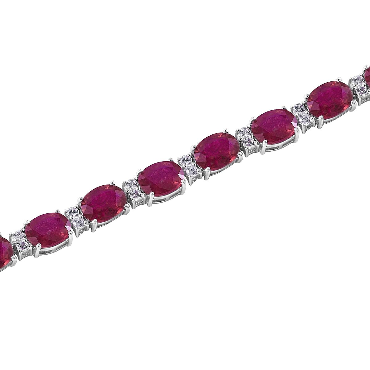 Niassa Ruby (FF) and White Zircon Bracelet in Platinum Over Sterling Silver (6.50 In) 28.85 ctw image number 1