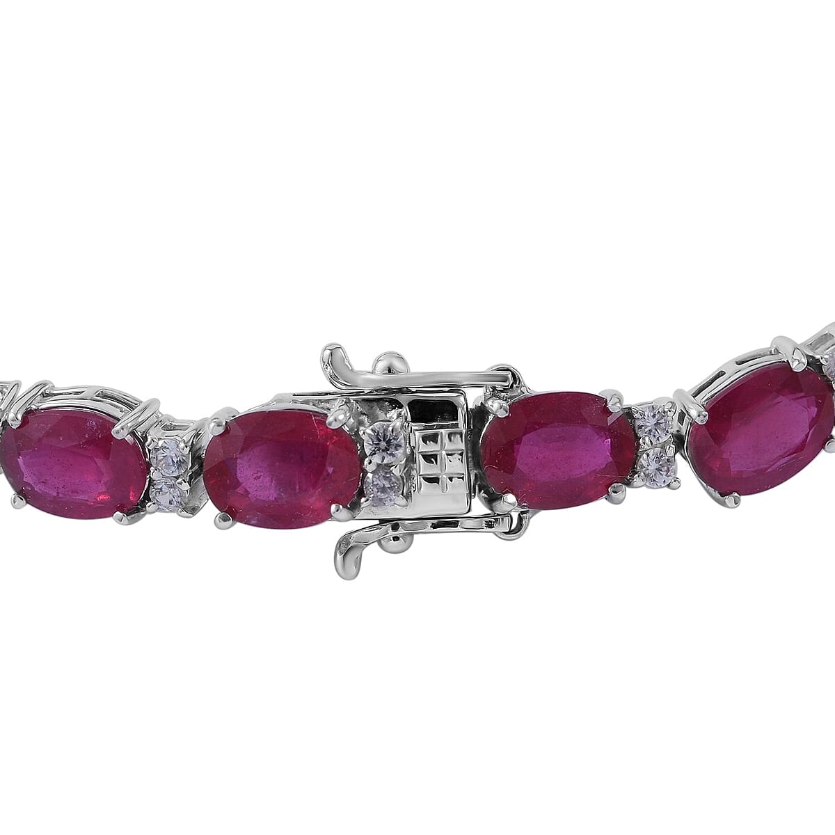 Niassa Ruby (FF) and White Zircon Bracelet in Platinum Over Sterling Silver (6.50 In) 28.85 ctw image number 2