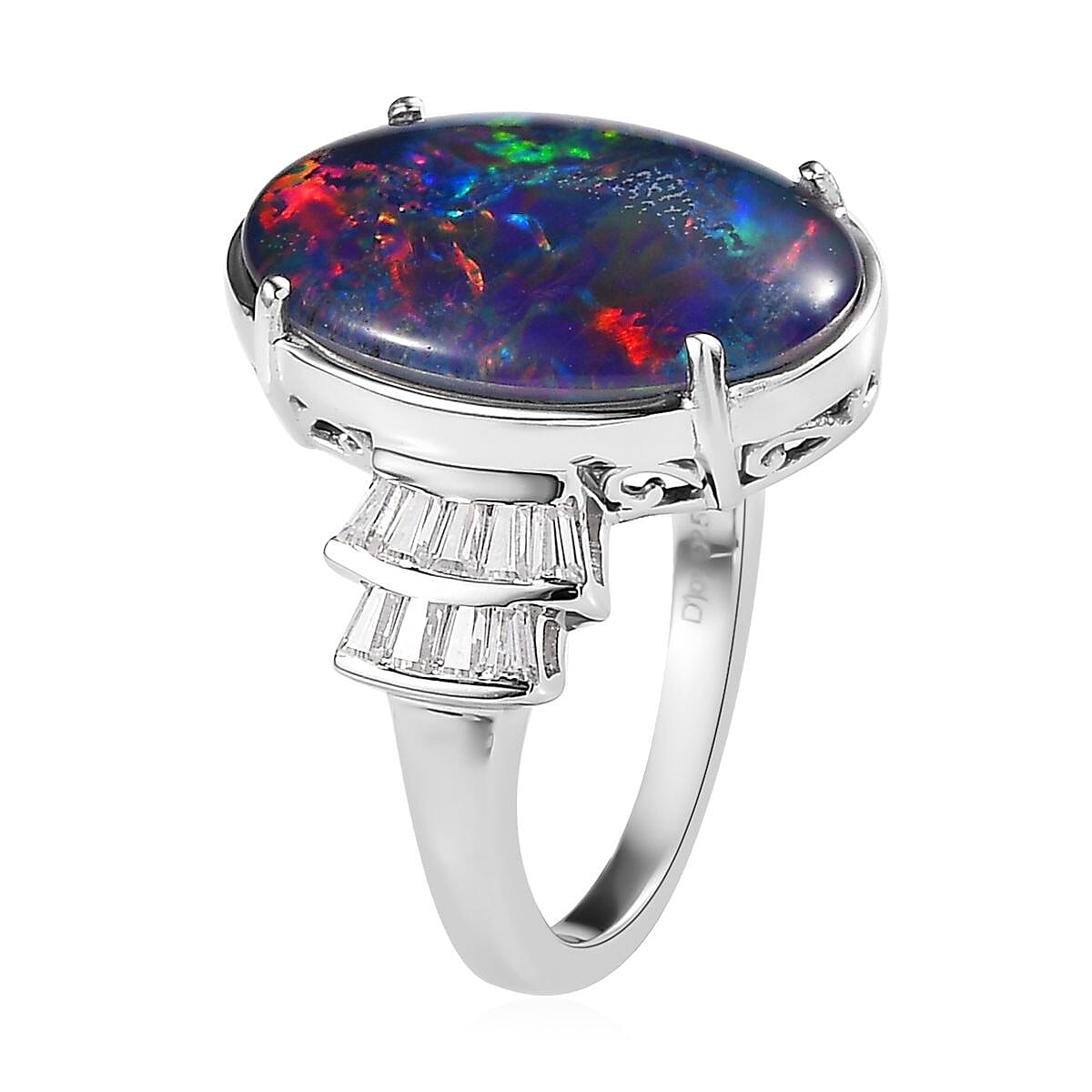 Boulder Opal Triplet and Moissanite 7.15 ctw Ring in Platinum Over Sterling Silver (Size 10.0) 