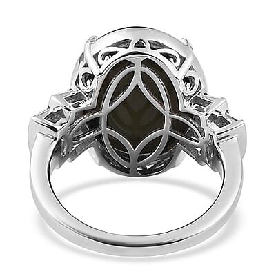 Boulder Opal Triplet and Moissanite 7.15 ctw Ring in Platinum Over Sterling Silver (Size 10.0) 