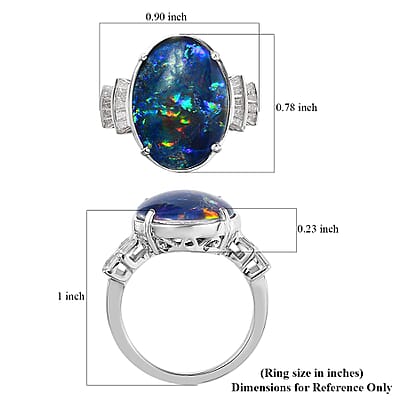 Boulder Opal Triplet and Moissanite 7.15 ctw Ring in Platinum Over Sterling Silver (Size 10.0) 