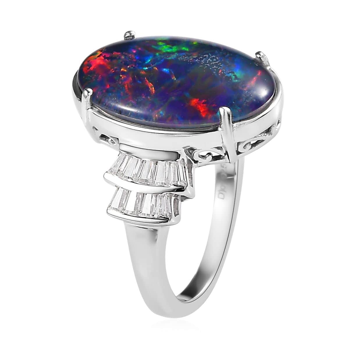Boulder Opal Triplet and Moissanite Ring in Platinum Over Sterling Silver (Size 7.0) 7.15 ctw image number 3