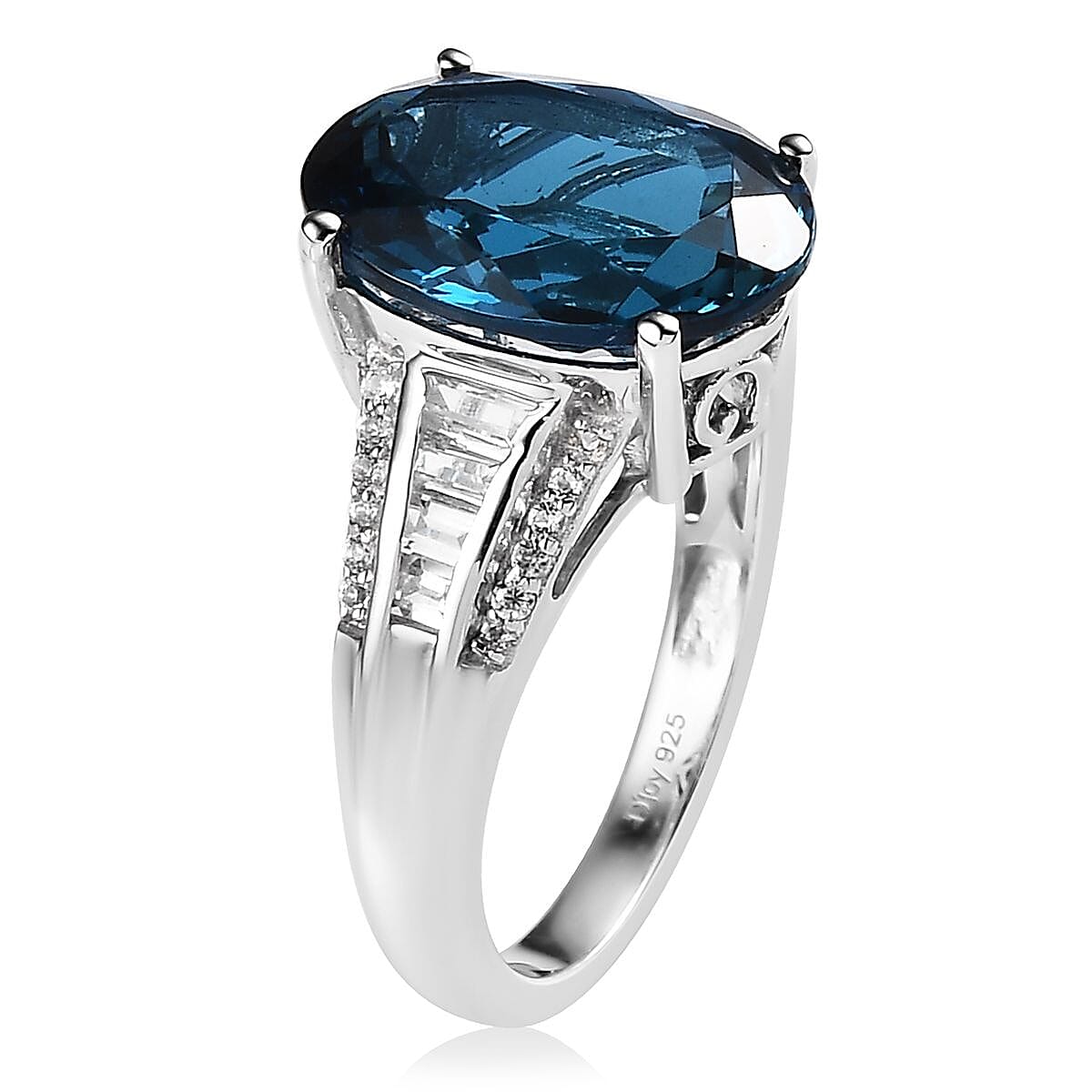 London Blue Topaz, White Topaz Ring in Platinum Over Sterling Silver (Size 10.0) 6.65 ctw image number 3