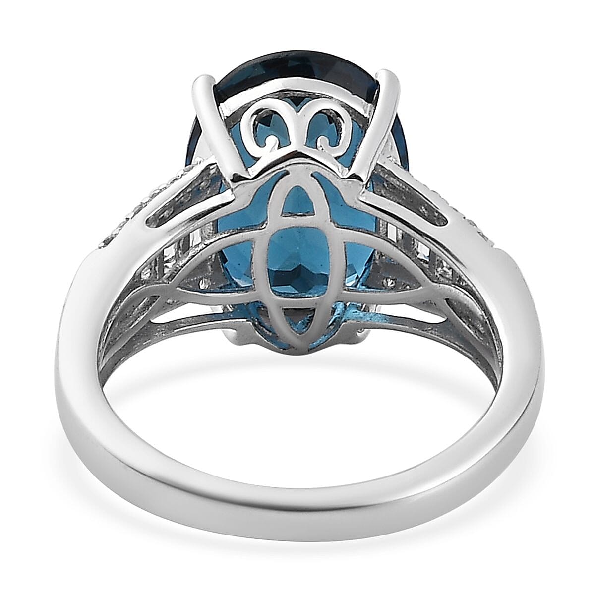 London Blue Topaz, White Topaz Ring in Platinum Over Sterling Silver (Size 9.0) 7.50 ctw image number 4