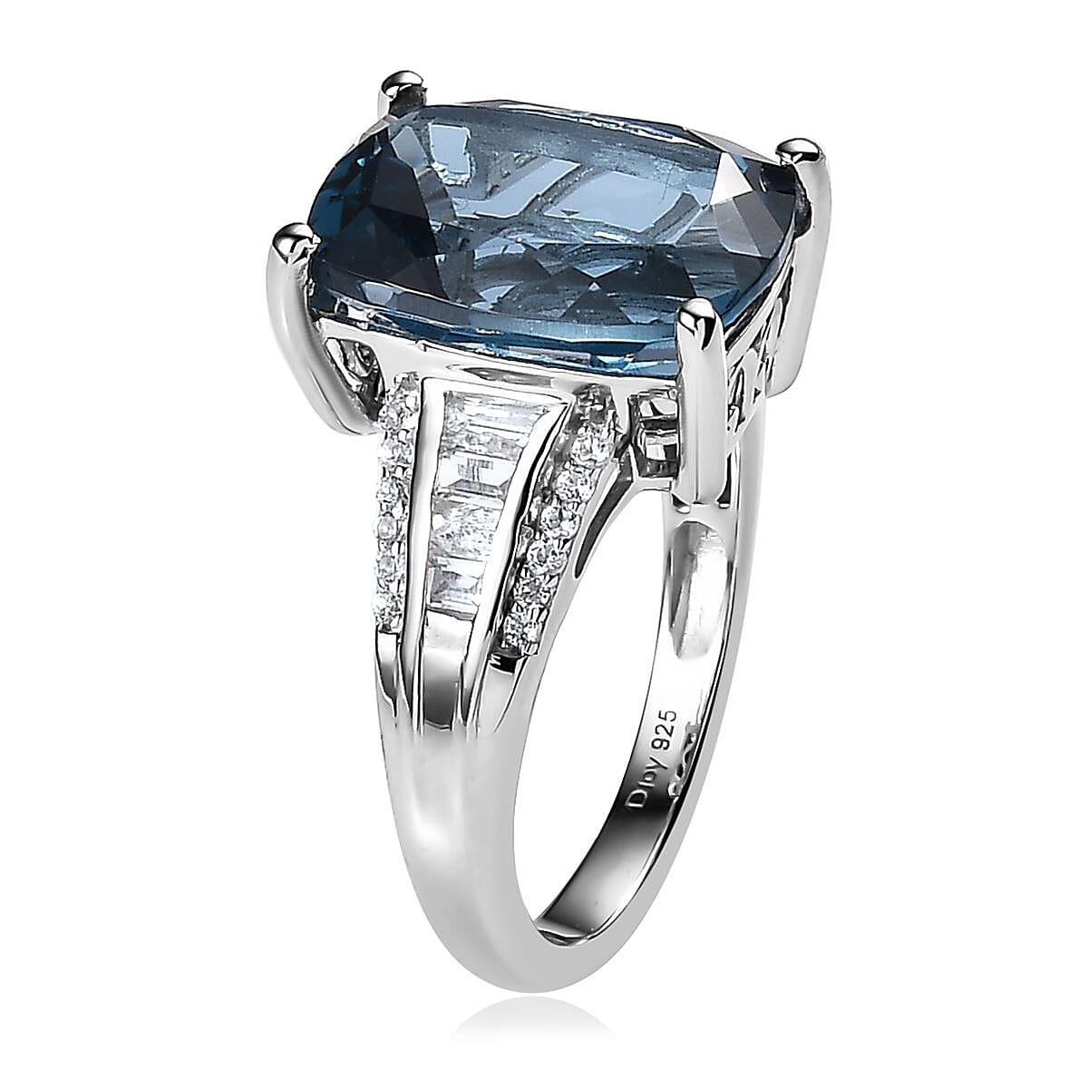 London Blue Topaz and White Topaz Ring in Platinum Over Sterling Silver (Size 7.0) 7.00 ctw image number 2