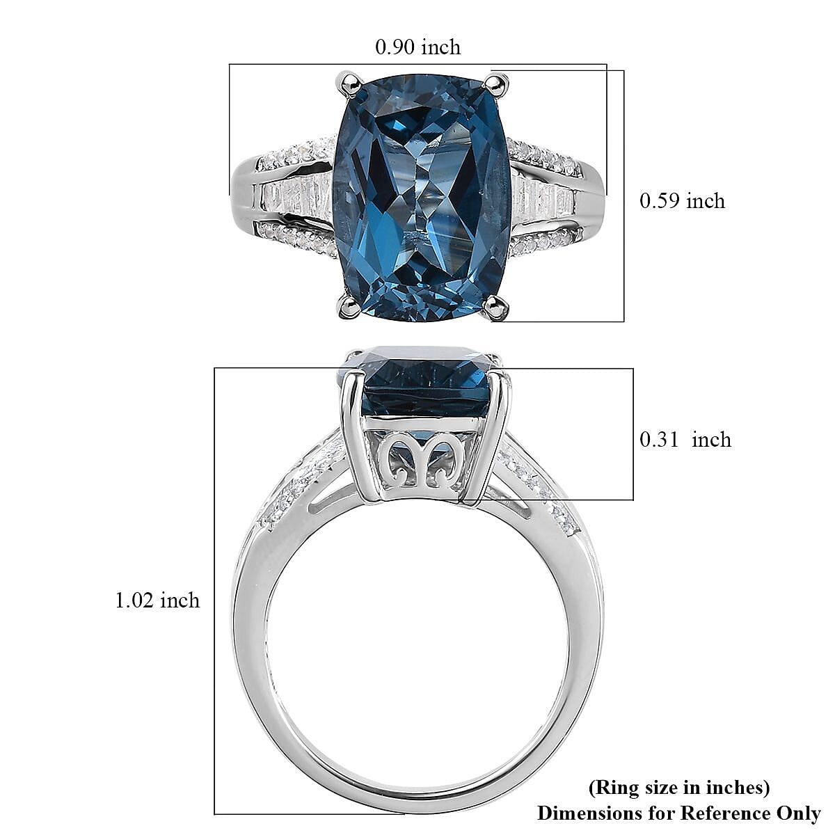 London Blue Topaz and White Topaz Ring in Platinum Over Sterling Silver (Size 7.0) 7.00 ctw image number 4