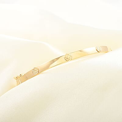 Elegante Italian 10K Yellow Gold Diamond-cut Coin Hinged Bangle Bracelet (6.75 In) 4.60 Grams