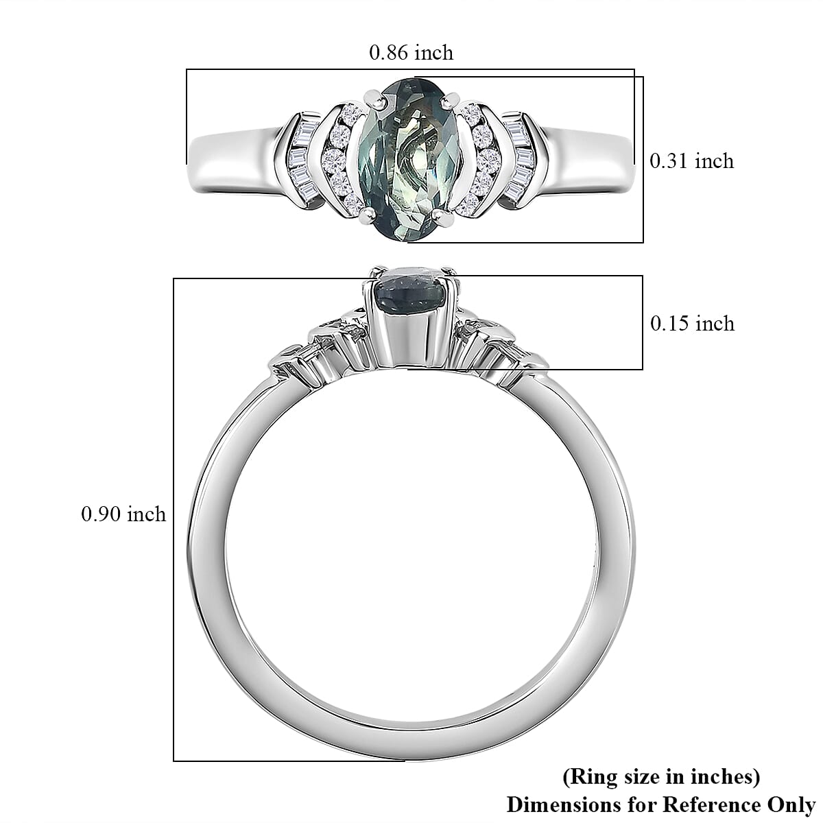 Luxoro 14K White Gold AAA Narsipatnam Alexandrite and G-H I3 Diamond Ring (Size 9.0) 0.90 ctw image number 5