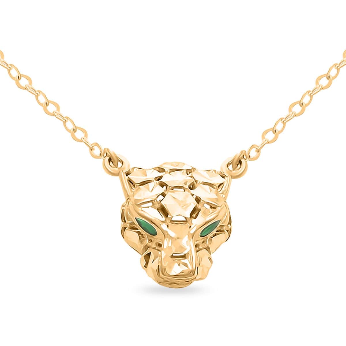 Italian 10K Yellow Gold, Enameled Panther Face Necklace 18 Inches 1.95 Grams image number 0