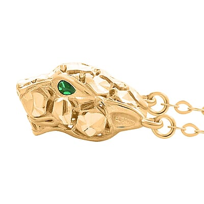 Italian 10K Yellow Gold, Enameled Panther Face Necklace 18 Inches 1.95 Grams