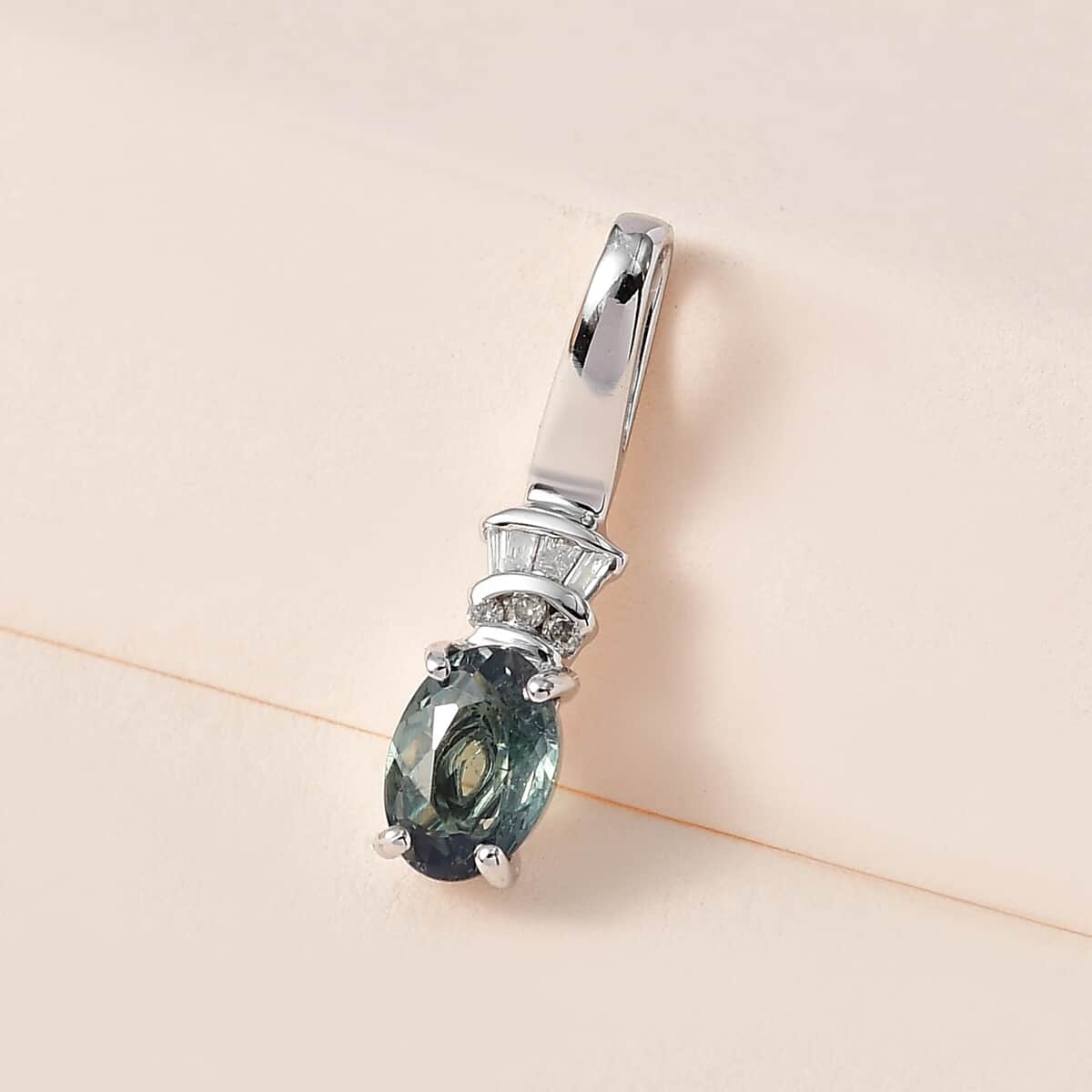 Luxoro 14K White Gold AAA Narsipatnam Alexandrite and G-H I3 Diamond Pendant 0.80 ctw image number 1